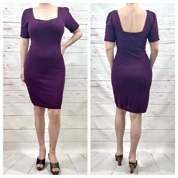 NWT Free People Amythyst Purple Crochet Knit Low Back Puff Sleeve Bodycon Dress - Picture 1 of 13